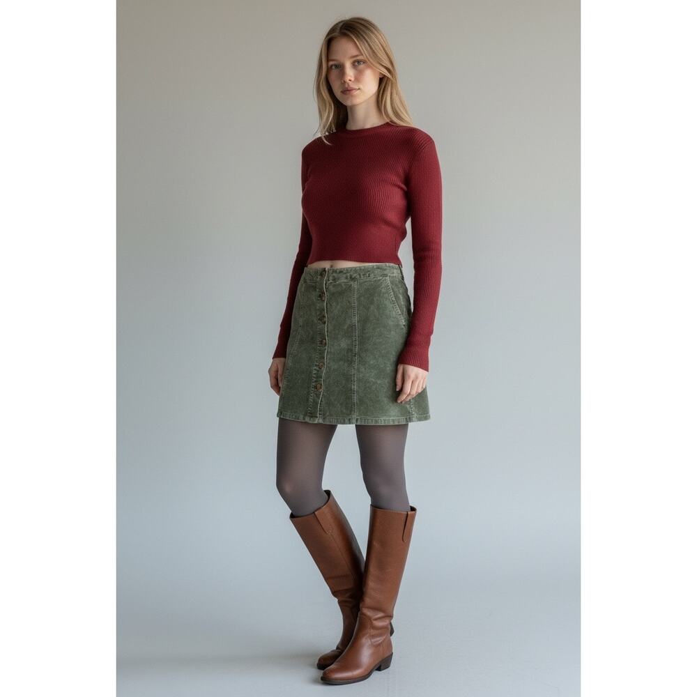 Maurices Button Front Corduroy Mini in Gray Wash, A-Line Boho Autumn Size 8